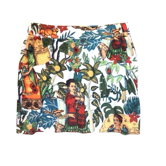 The Copper Closet Women’s Mini Skirt Size Large Multicolor Tropical Frida Kahlo - Picture 5 of 7